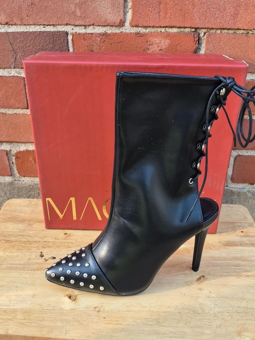 Mackin J Women's 8.5 Black Corset Back Peep Toe Bootie - New